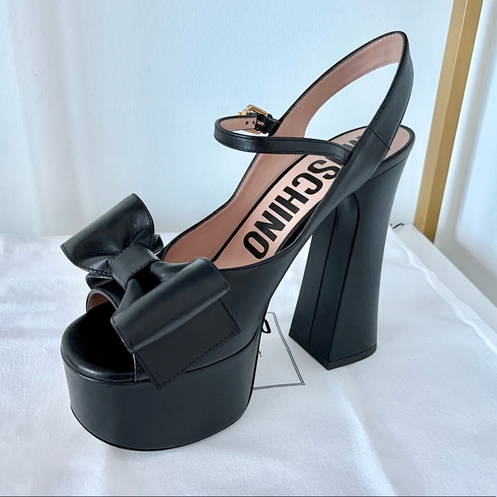 NIB Moschino Couture! Black Leather Block-Heel Platform Pumps or High Heels